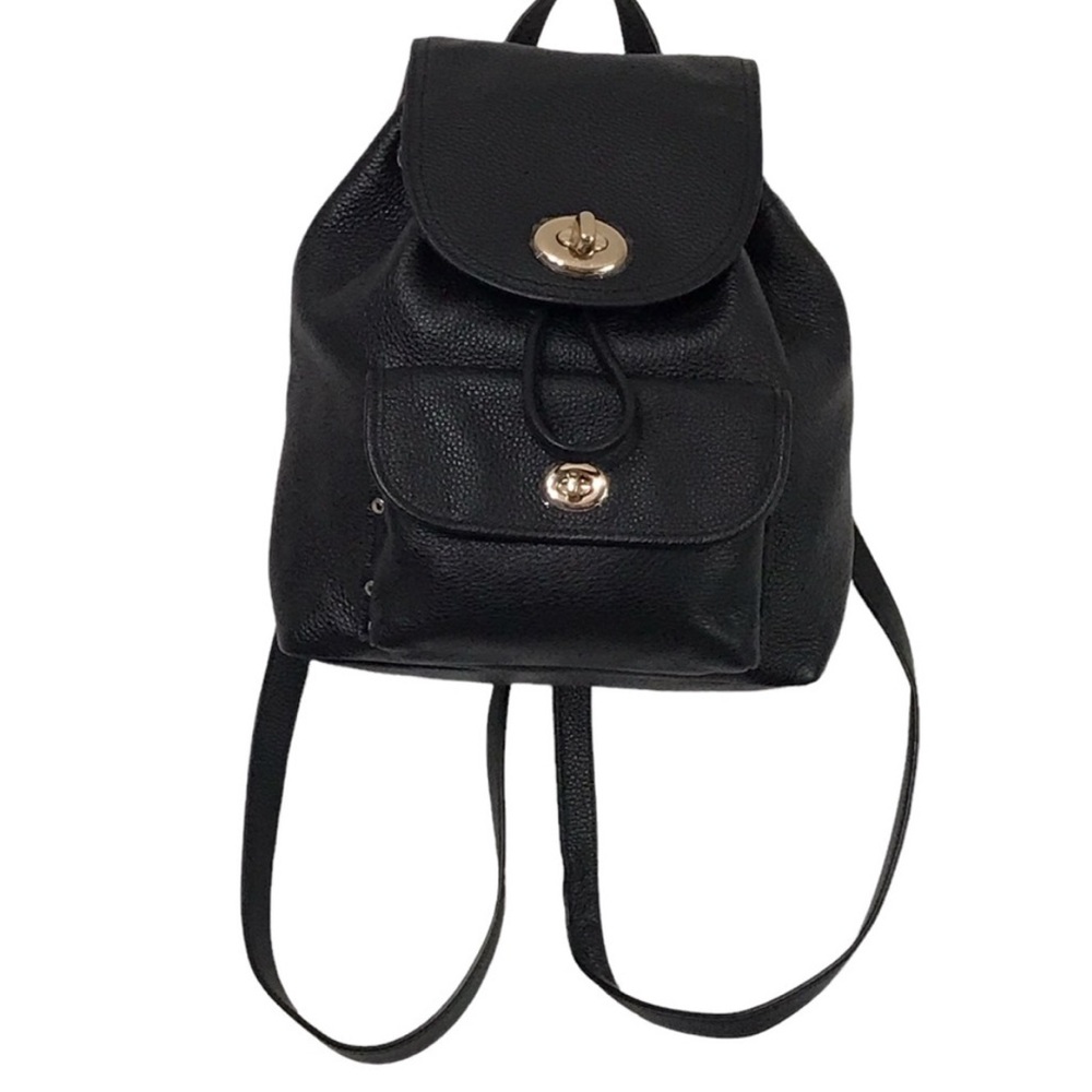 Coach Turnlock Mini Rucksack Black Leather Backpack - Picture 2 of 12